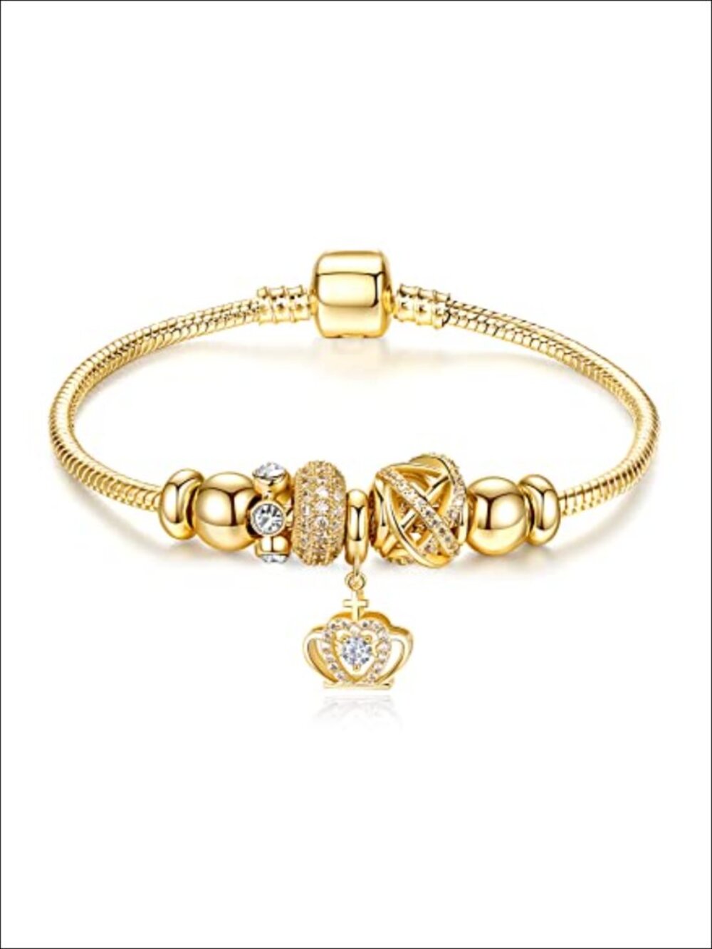 14K Gold Plated Charm Bracelet for Women, Cubic Zirconia Snake Chain